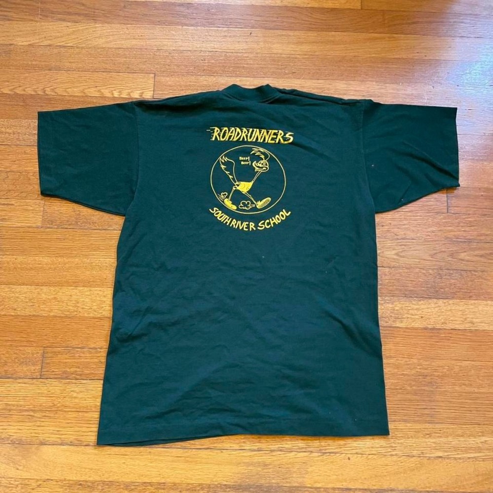 VTG 90s South River School Roadrunners science olympiad‎ tshirt L green yellow